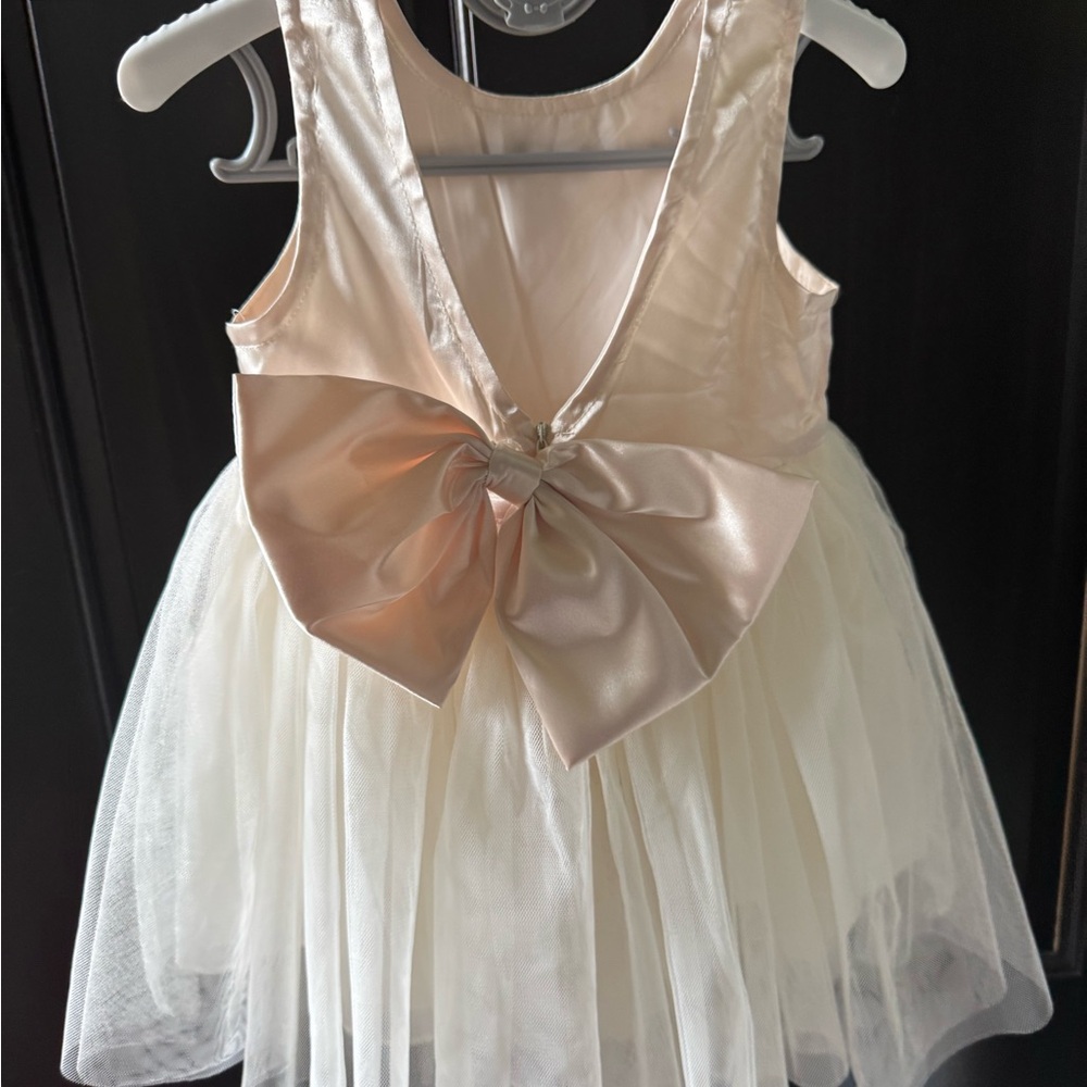 Elegant Cream and Pink Bow Dress